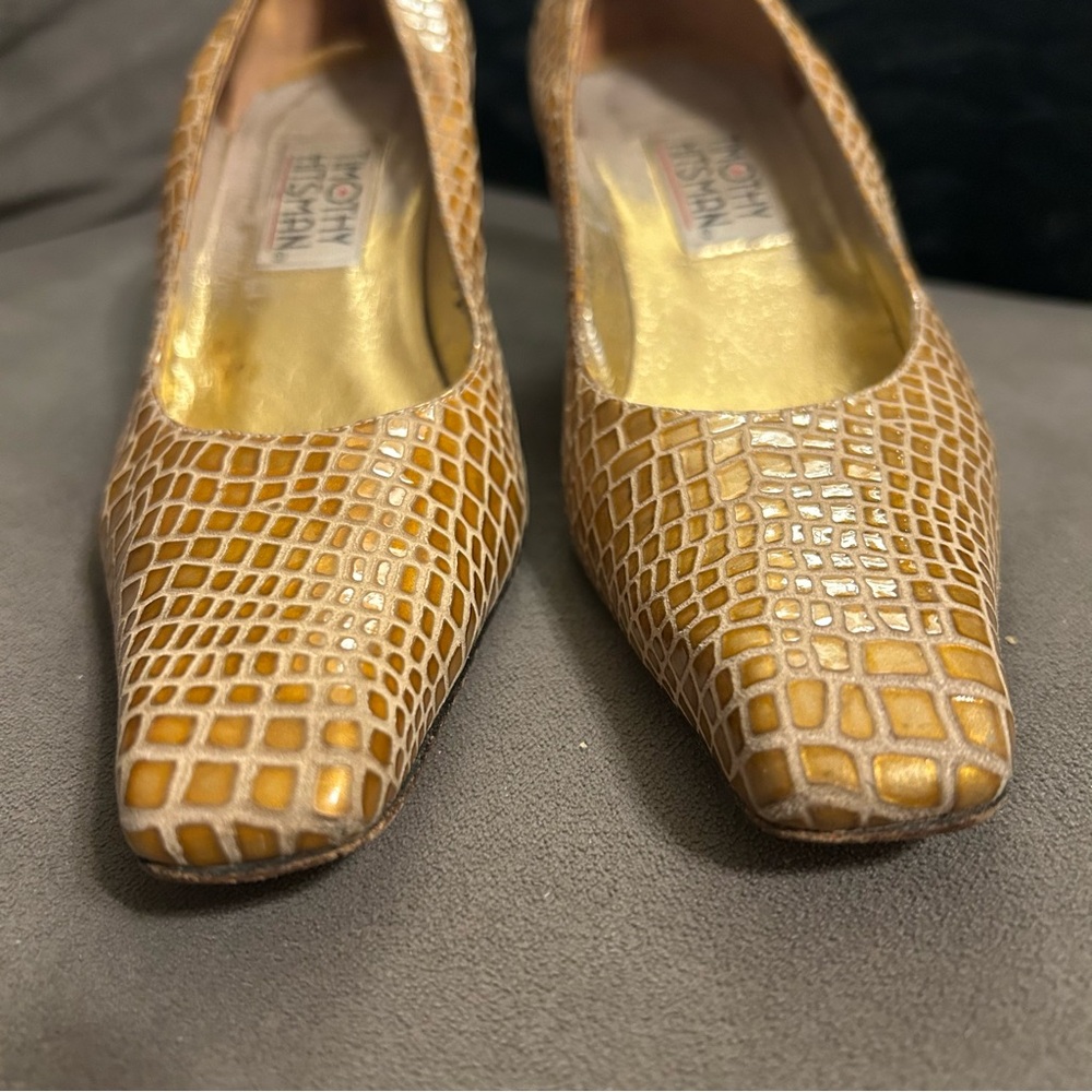 Vintage Timothy Hitsman Womens 8M Pumps Gold Leather Faux Snake Skin see desc - Picture 8 of 13